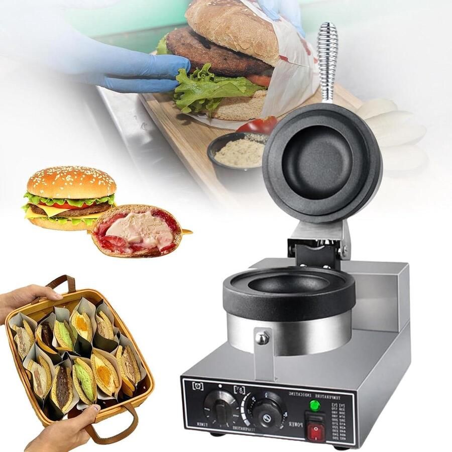 Burger Wafelijzer IJswafelmaker Wafelbakker Ontbijt Maken Dubbelzijdig Verwarmen 1200W Zilver