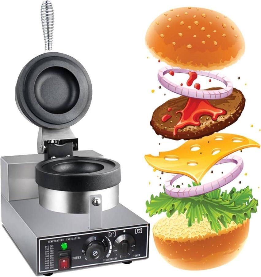 Burger Wafelijzer Speciale Wafels Snacks Maken Dubbelzijdig Verwarmen 1300 Watt Zilver