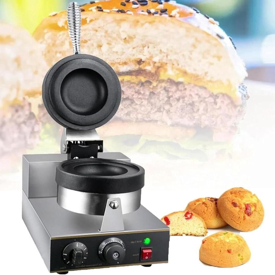 Burger Wafelmaker Panini Pers Lekkere Snacks Maken Dubbelzijdig Verwarmen Diameter 11.5cm Zilver