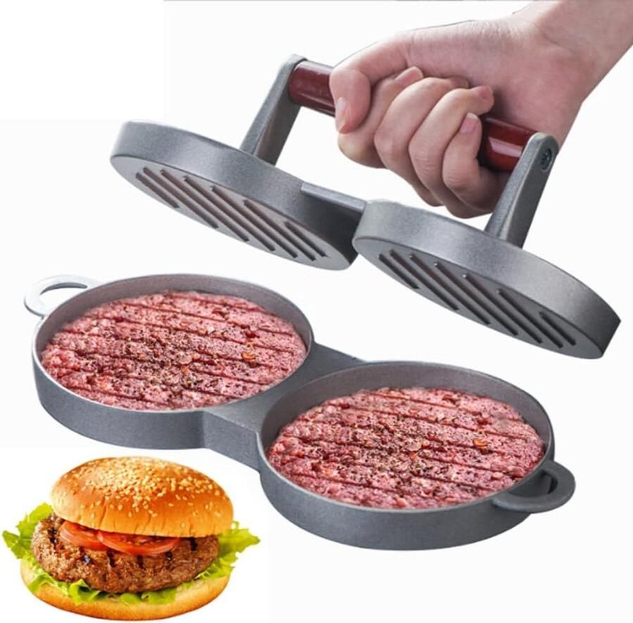 Burgerpers Aluminium Pattievormer Burgers Maken Antiaanbaklaag 11 cm Diameter Zilver