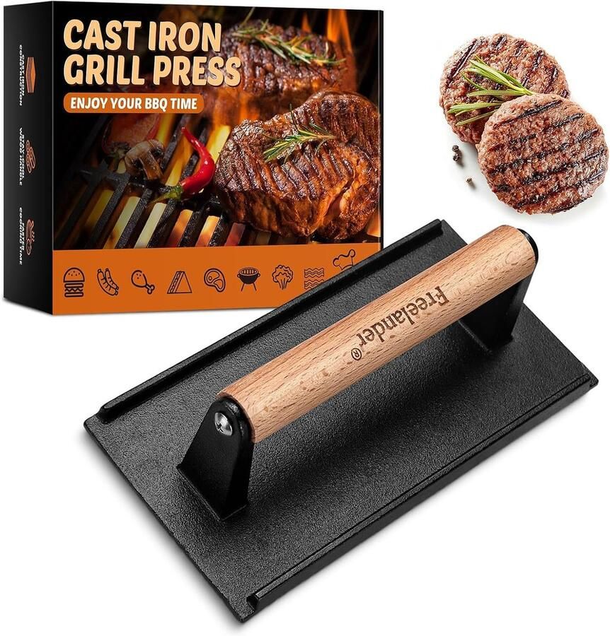 Burgerpers Gietijzer Grillpers Vlees Hamburgers Grillen Zware Kwaliteit 1 kg Zwart