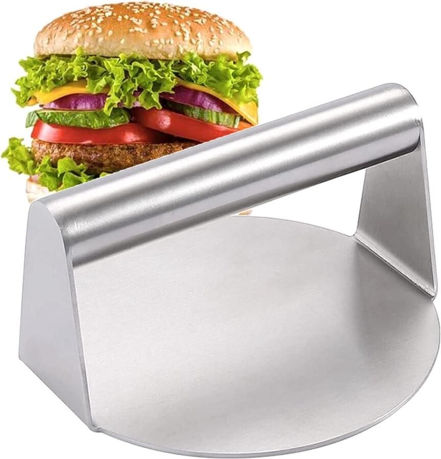 Burgerpers Gietijzer Steakpers Rond Hamburgers Maken Gelijkmatige Druk 14 cm Zwart