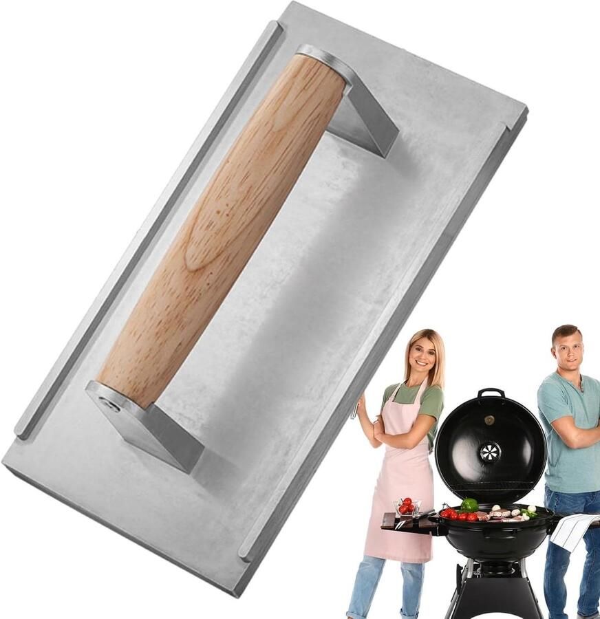 Burgerpers Gietijzer Vleespers Grill Perfect Grillen Geribbeld Anti-aanbak 21.5 cm Lengte Zwart