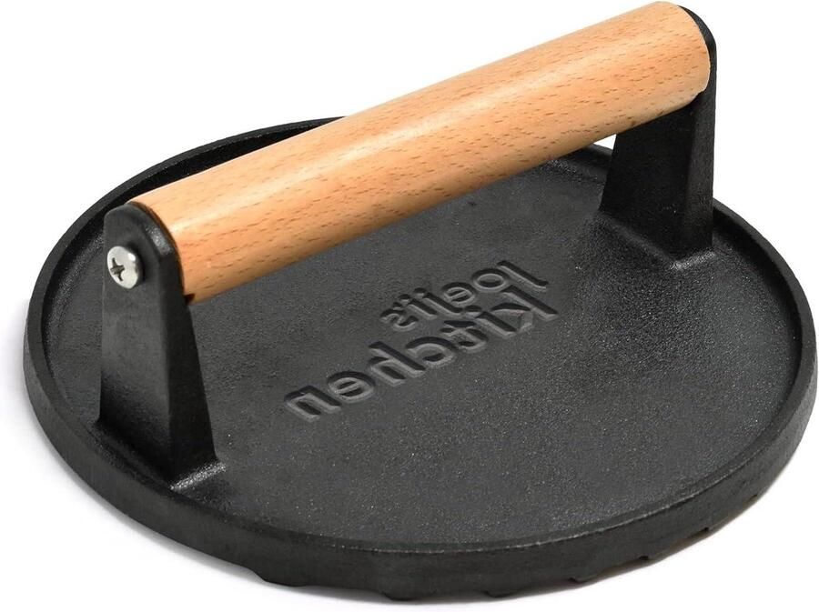 Burgerpers Gietijzer Vleespers Grill Perfecte Burgers Maken Geribbeld Antiaanbak Oppervlak 17.5 cm Zwart