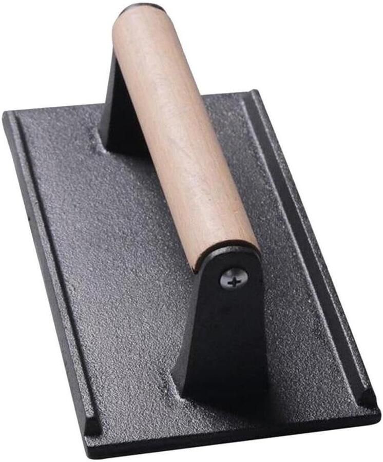Burgerpers Gietijzer Vleespers Grill Perfecte Burgers Maken Professioneel Textuurontwerp 21x11 cm Zwart Hout