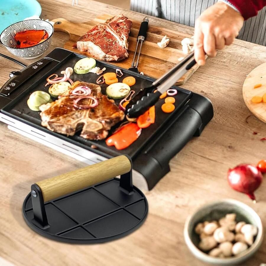 Burgerpers Hamburger Smasher Bakplaat Grillen Hittebestendig Aluminium 165 cm Zwart