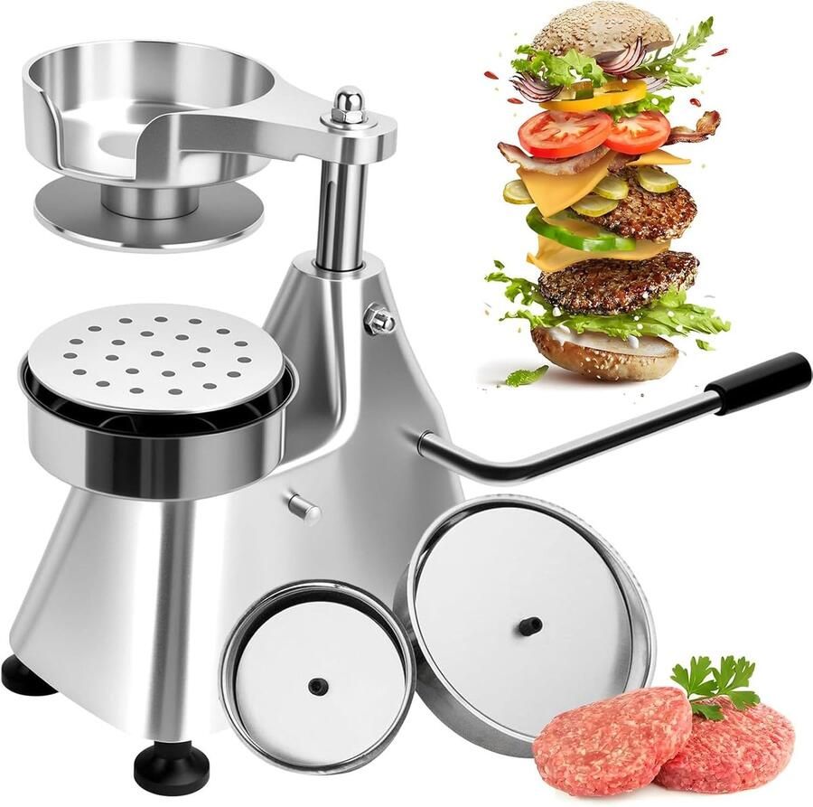 Burgerpers Pasteitjesmaker Professioneel Gebruik Drie Maten 10-15 cm Zilver