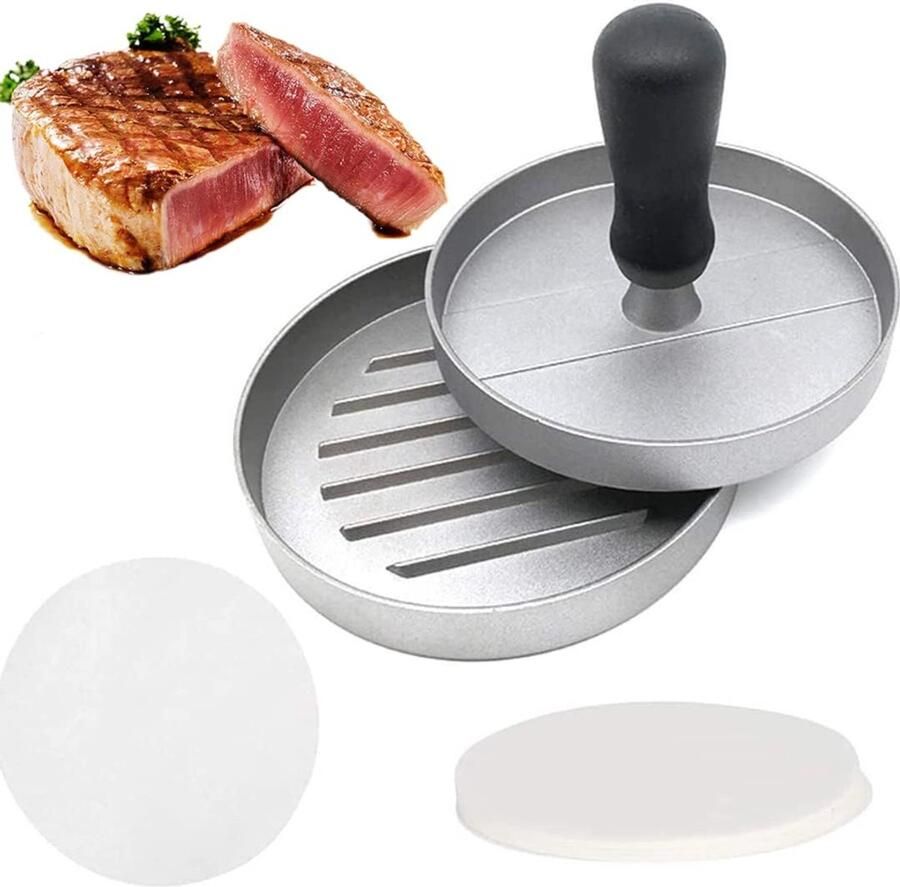Burgerpers Patty Maker Burgers Maken Non-stick 50 Waspapier Zilver