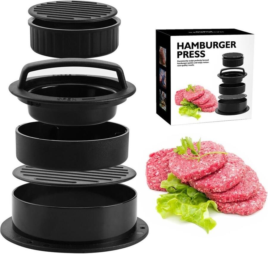 Burgerpers Patty Maker Vleesvormer Burgers Maken Anti-aanbak Ontwerp 14 cm Zwart