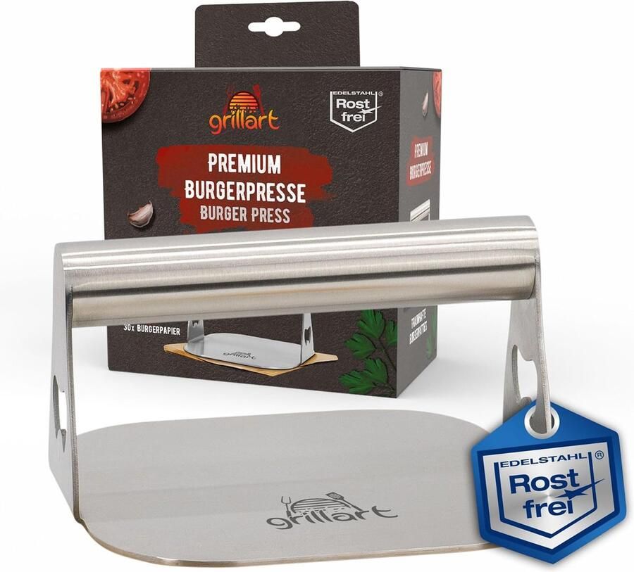 Burgerpers Patty maker Smash burger Perfecte burgers maken Zware RVS constructie 14 x 14 cm Zilver