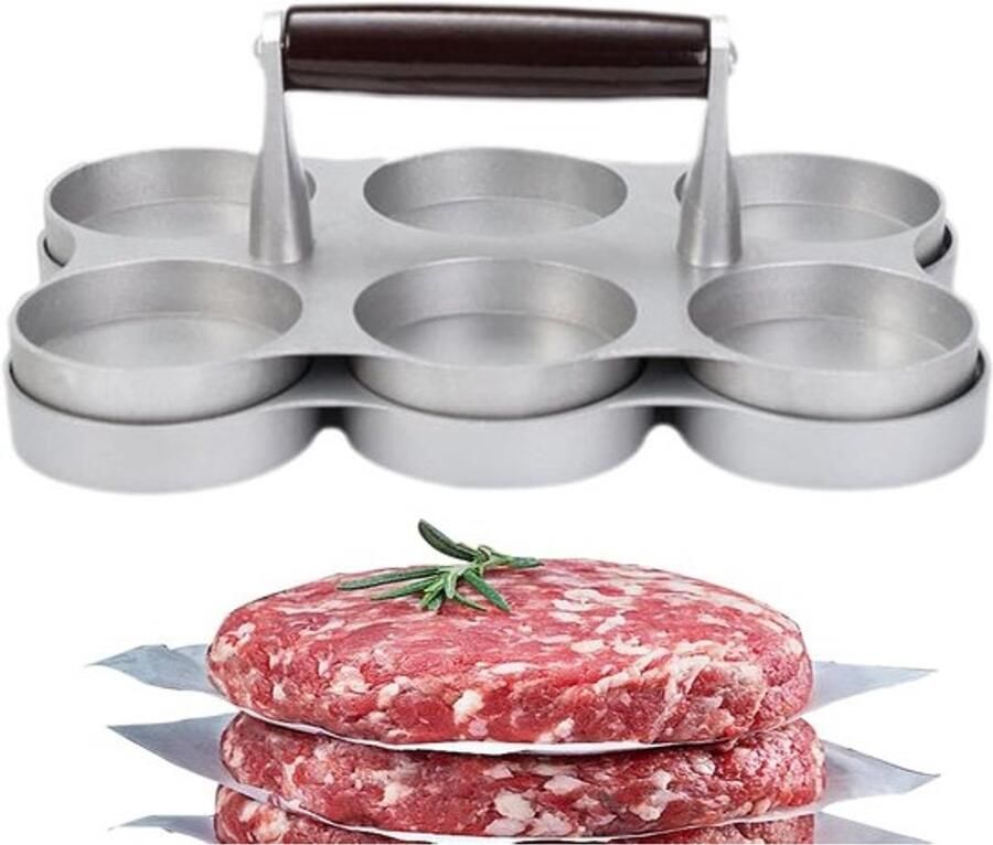 Burgerpers Patty Maker Vleesvormer Burgers Maken 6 Ronde Vormen 22 cm Breed Zilver