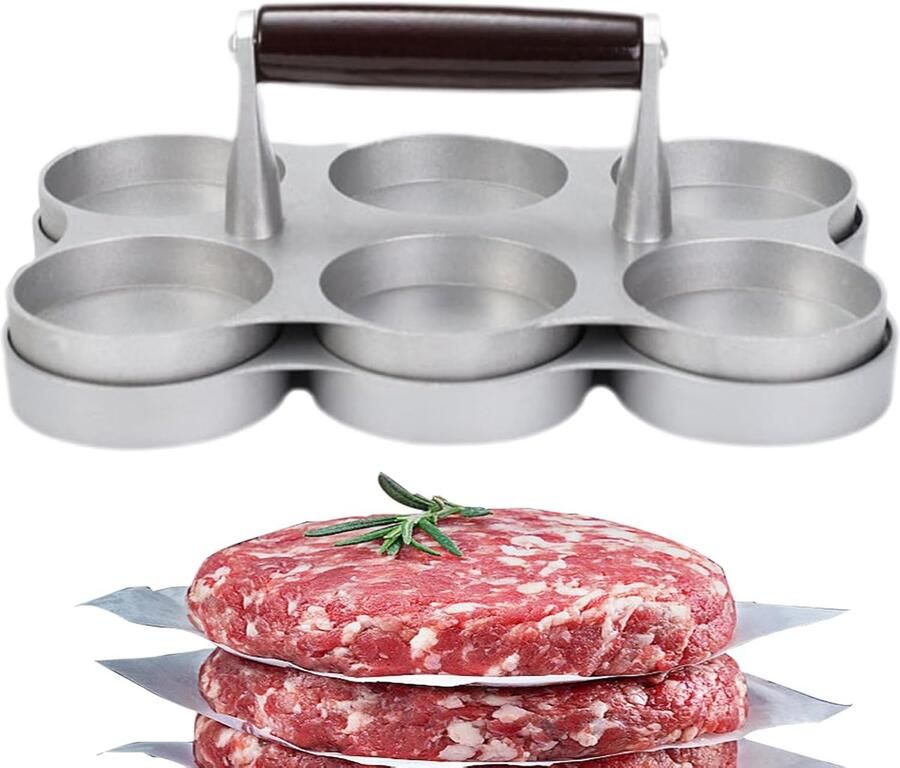 Burgerpers Patty Maker Vleesvormer Burgers Maken 6 Ronde Vormen 22 cm Breed Zilver