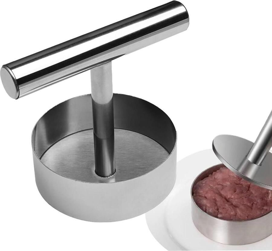 Burgerpers Patty Maker Vleesvormer Keuken Gelijkmatige Burgers Roestvrij Staal 11.5 x 9 cm Zilverkleurig