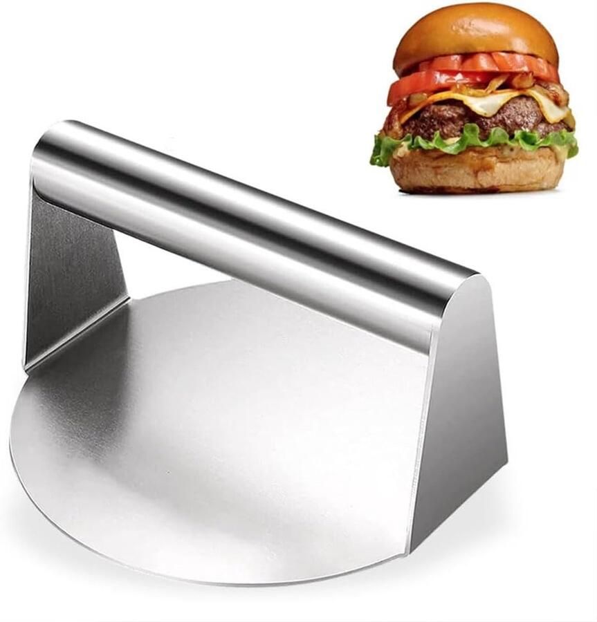 Burgerpers Roestvrij Staal Hamburger Smasher Professioneel Grillen Voedselveilig Materiaal 14 cm Diameter Zilver