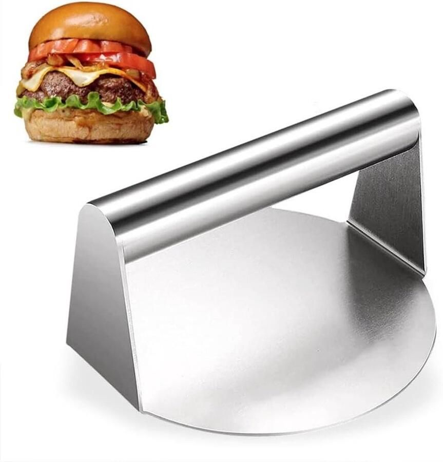 Burgerpers Roestvrij Staal Hamburger Tool Professioneel Grillen Voedselveilig Materiaal 14 cm Diameter Zilverkleurig