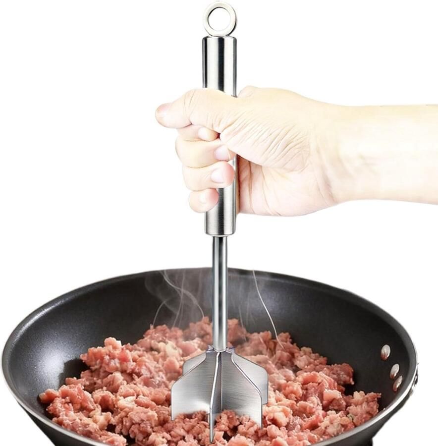Burgerpers Roestvrijstaal Vlees Chopper Maaltijd Voorbereiden Ergonomische Grip 28 x 8 x 8 cm Zilverkleurig