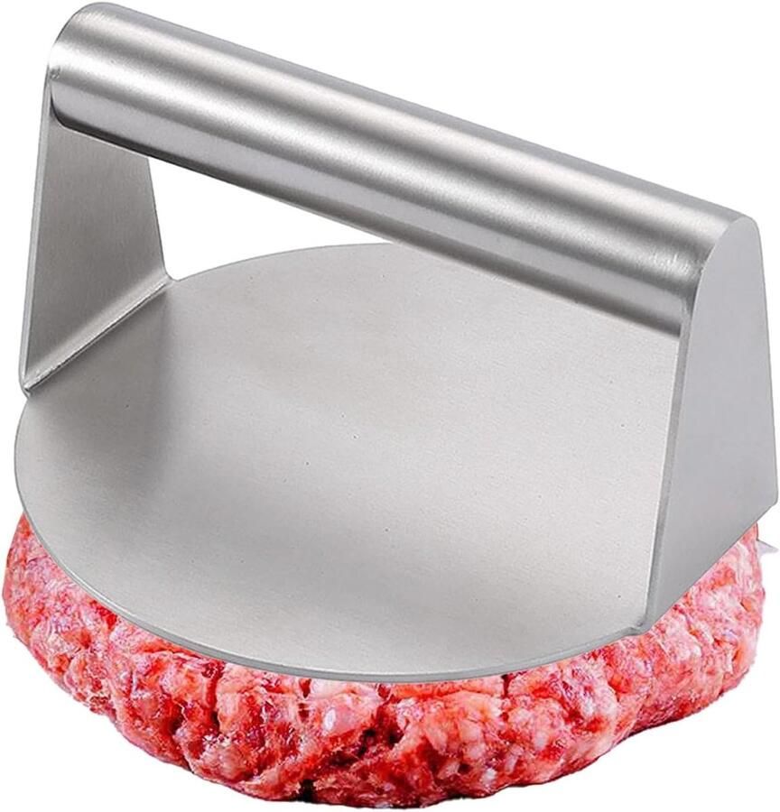 Burgerpers Rond Vleespers Grill Gelijkmatige Burgers Vet Wegdrukken 14 cm Diameter Zilverkleurig