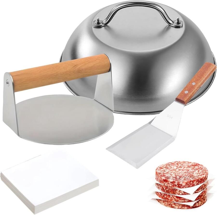 Burgerpers Set Grill Gereedschap Professioneel Grillen 304 Roestvrij Staal 3 Delig Zilverkleurig