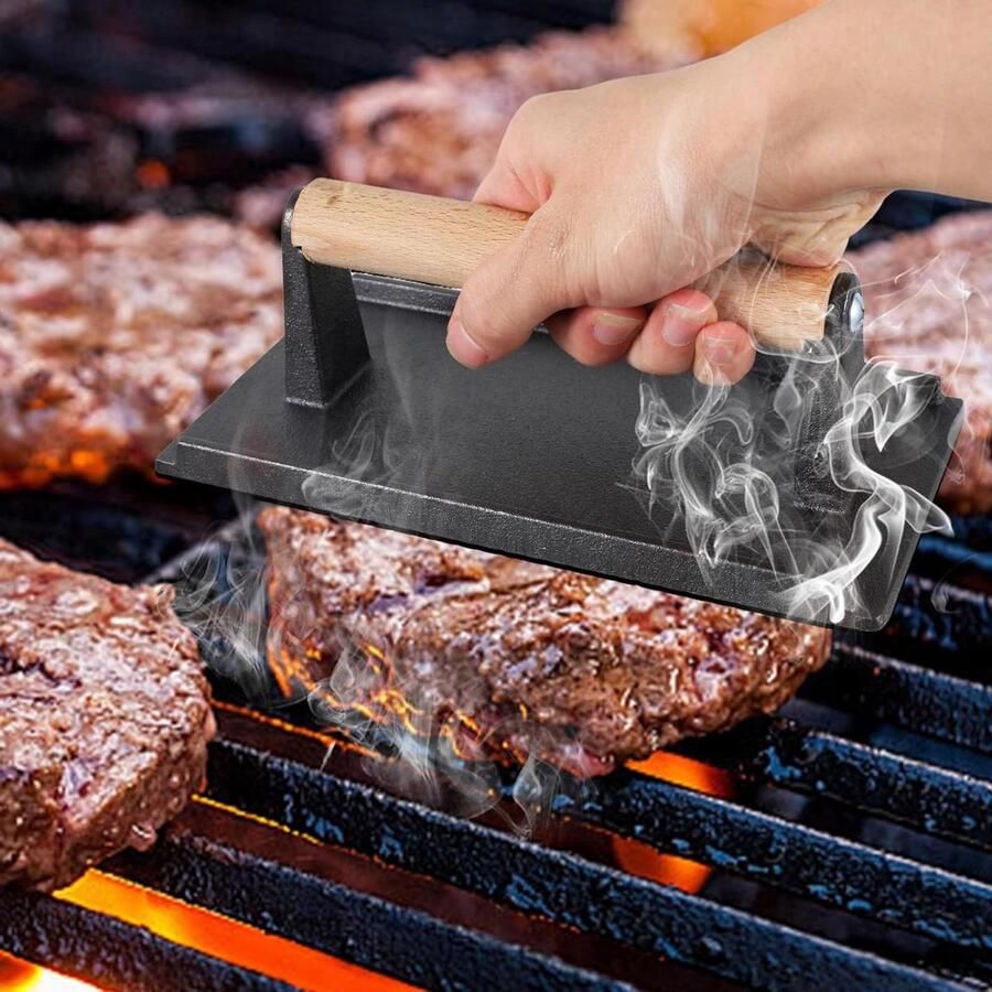 Burgerpers Set Grillpers Spekpers Hamburgers Maken Gietijzer Anti-aanbak 18cm & 21cm Zwart