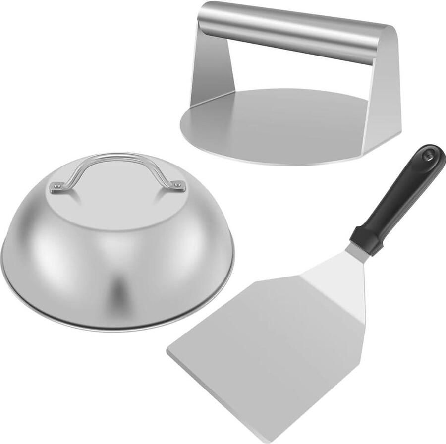 Burgerpers Set Hamburger Maker Platte Grill Gebruik Roestvrij Staal 29 x 20 x 18 cm Zilver