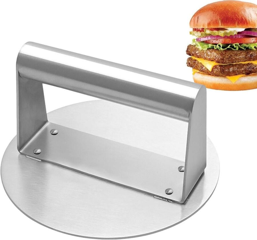 Burgerpers Tool Vlees Drukker Professioneel Grillen Roestvrij Staal 15.7 x 9.4 cm Zilver - Foto 1