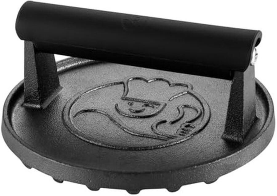 Burgerpers van Gietijzer Hamburger Smasher Voor Burgers Met Grillstrepen Ø15cm Zwart