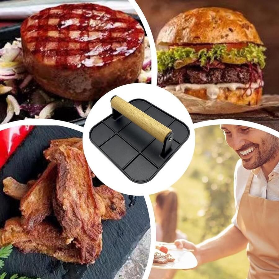 Burgerpers Vlees Smasher Bakplaat Grillen Stevig Aluminium 165 cm Zwart