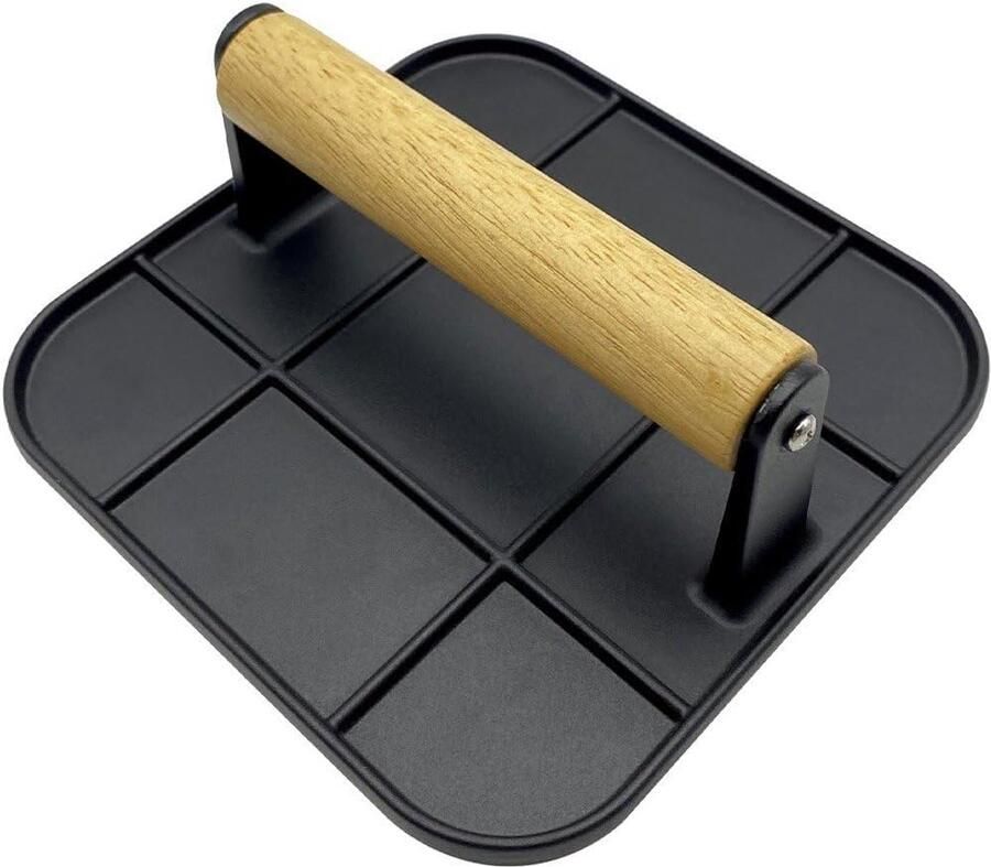 Burgerpers Vleesmolen Burgers Maken Houten Handvat 16x16x6 cm Zilver
