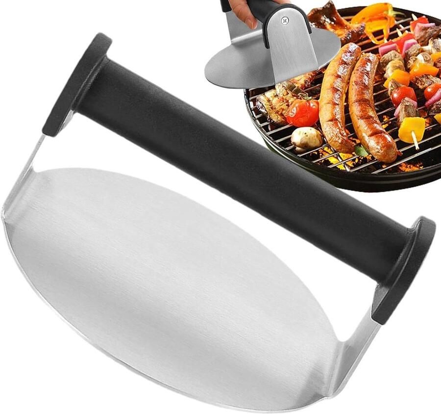 Burgerpers Vleespers Grill Hamburgers Maken Roestvrijstalen Constructie 15x15x8 cm Zilver