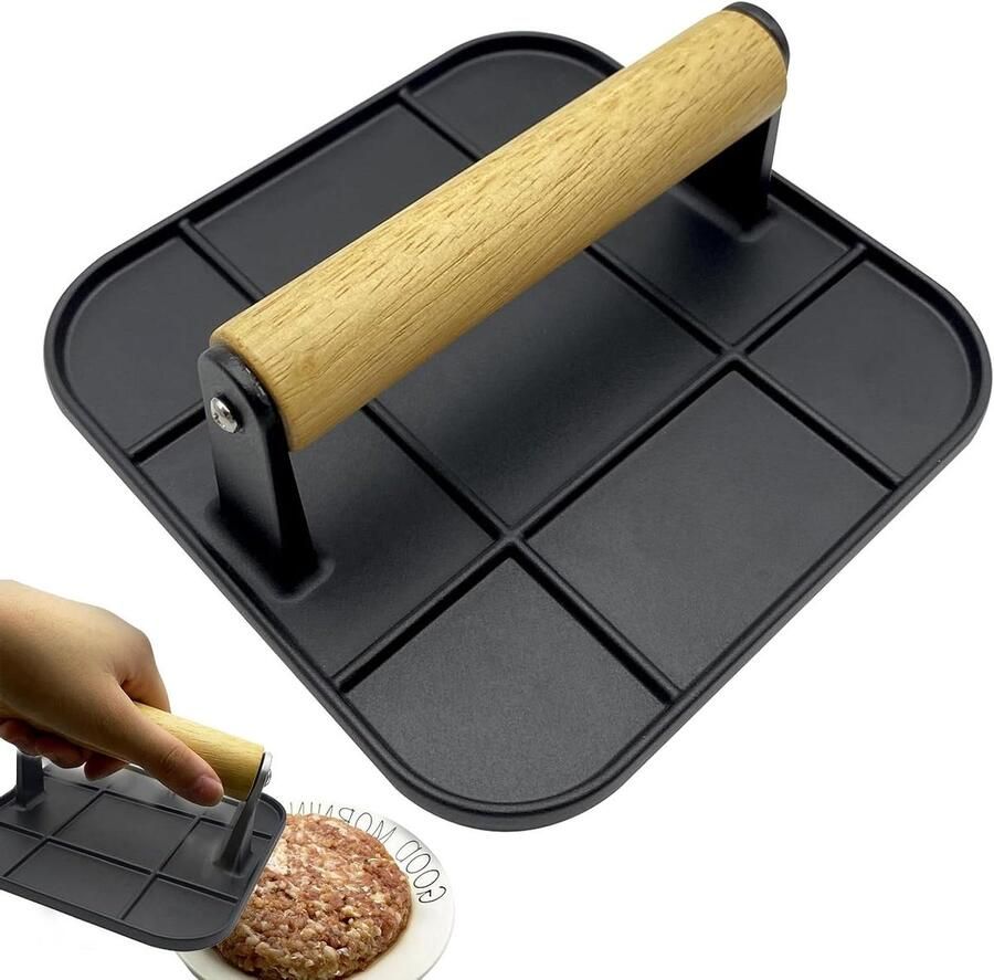 Burgerpers Vleespers Grill Perfect Grillen Hittebestendig Handvat 16 x 16 cm Zilver