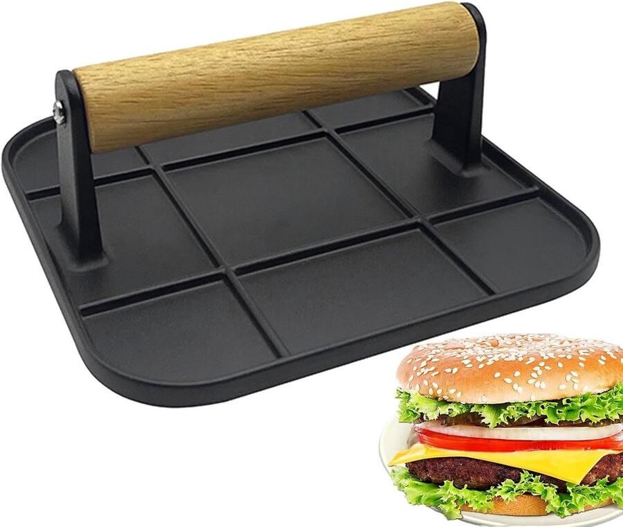 Burgerpers Vleespers Grill Vlees Bereiden Gelijkmatige Druk 16 cm Zwart