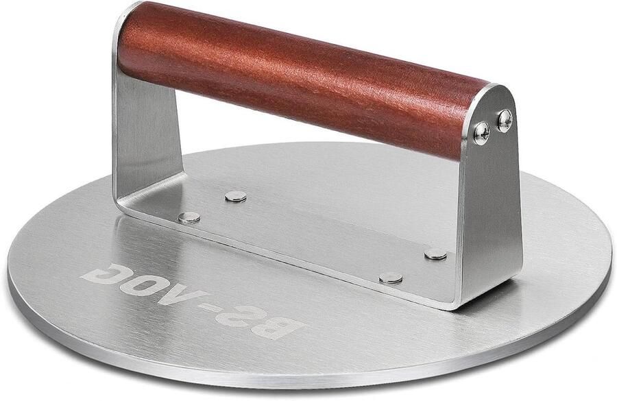 Burgerpers Vleespers Patty BBQ Grillen Verzwaarde Basis 21 cm Diameter Zilver