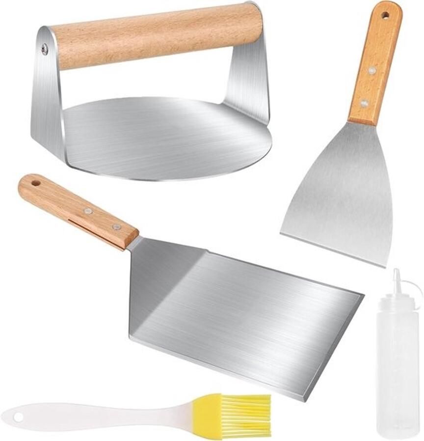 Burgerpersset Grillspatels Buiten koken Roestvrij staal Pers van 14 cm Zilver
