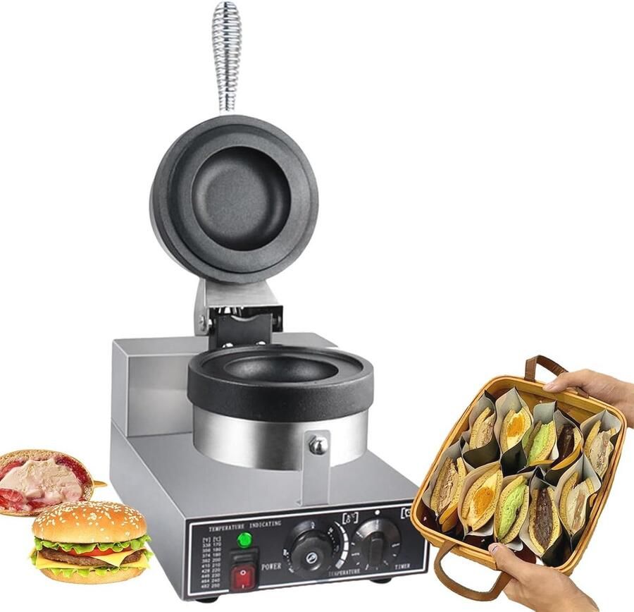 Burger Wafelijzer Hamburger Pers Snacks Maken Dubbelzijdig Verwarmen 1200 Watt Zilver