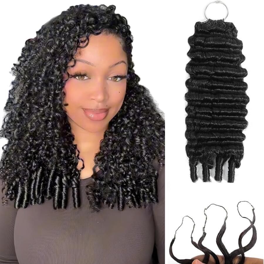 Burmese Curly Feather Crochet Human Hair Extension Unprocessed Mensenhaar Pre-Separated Knotless 50g 20 Strands 1B Natural Black Color For Women 16 Inch