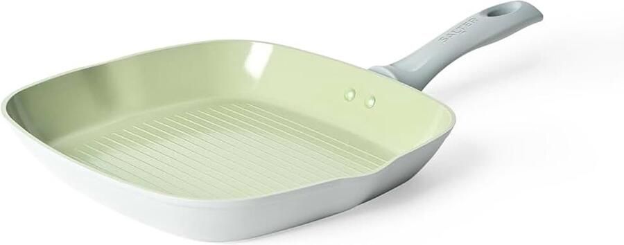 BW09287 Earth 28cm Grill Pan – Healthy Ceramic Non-Stick Coating Griddle PFAS-Free Induction Cookware Aluminium Steak Cooking Pan Easy Clean PFOA PTFE-Free Stay Cool Handle Green Grey