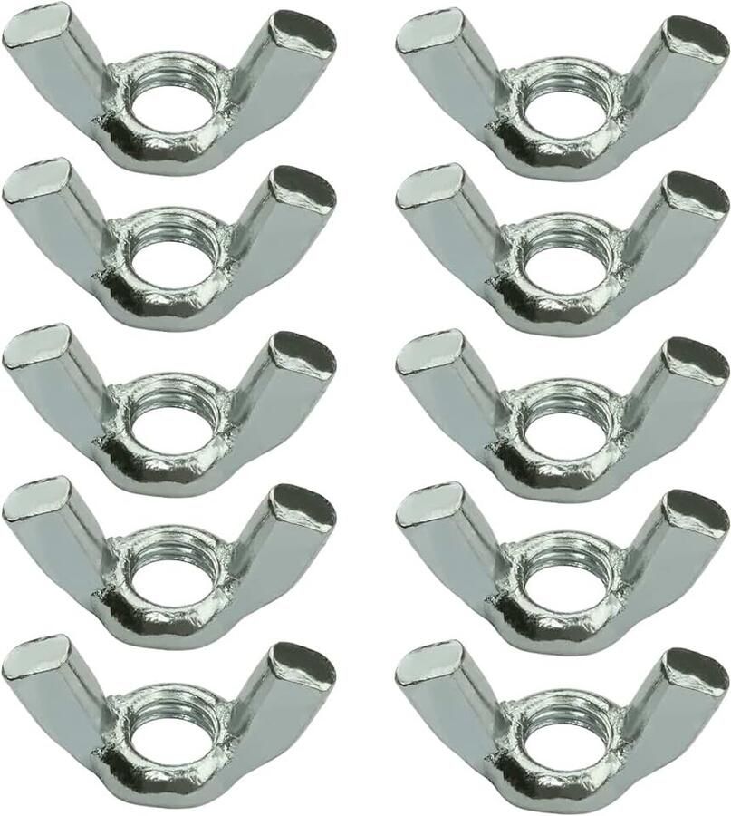 C58236 set van 10 moeren met vleugels M8 vleugelmoeren DIN 315 metrische binnendraad verzinkt staal kleur zilver