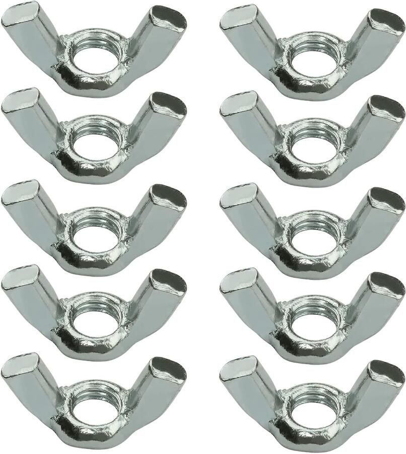C58236 set van 10 moeren met vleugels M8 vleugelmoeren DIN 315 metrische binnendraad verzinkt staal kleur zilver