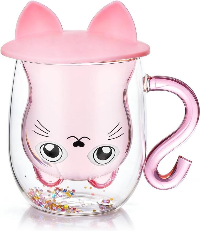 Cadeaus voor vrouwen kat dubbelwandige koffieglazen Valentijnsdag