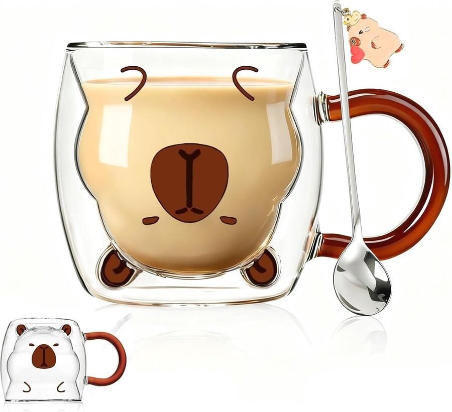 Cadeaus voor vrouwen schattige Capybara dingen dubbelwandige koffieglazen Kawaii cappuccino kopjes thee espresso latte macchiato glazen kerstcadeaus grappige cadeaus voor