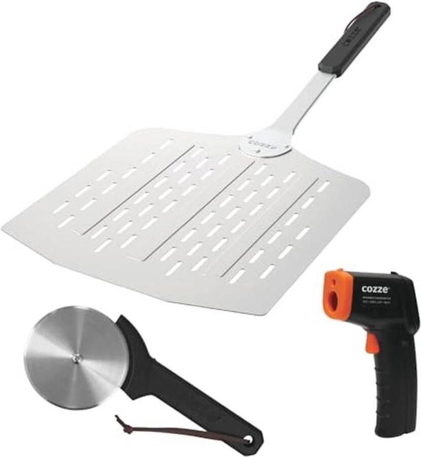 Cadeauset met Pizzaschep Thermometer en Pizzasnijders – Luxe 3-delige Set voor Pizzaliefhebbers