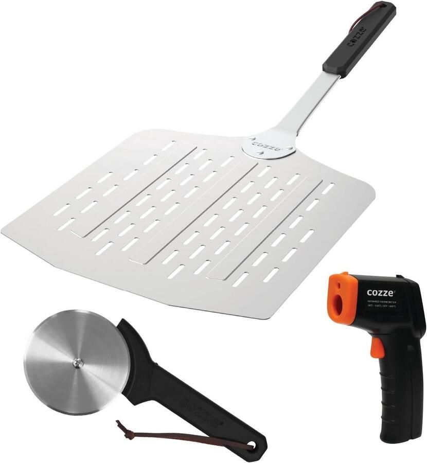 Cadeauset met Pizzaschep Thermometer en Pizzasnijders – Luxe 3-delige Set voor Pizzaliefhebbers