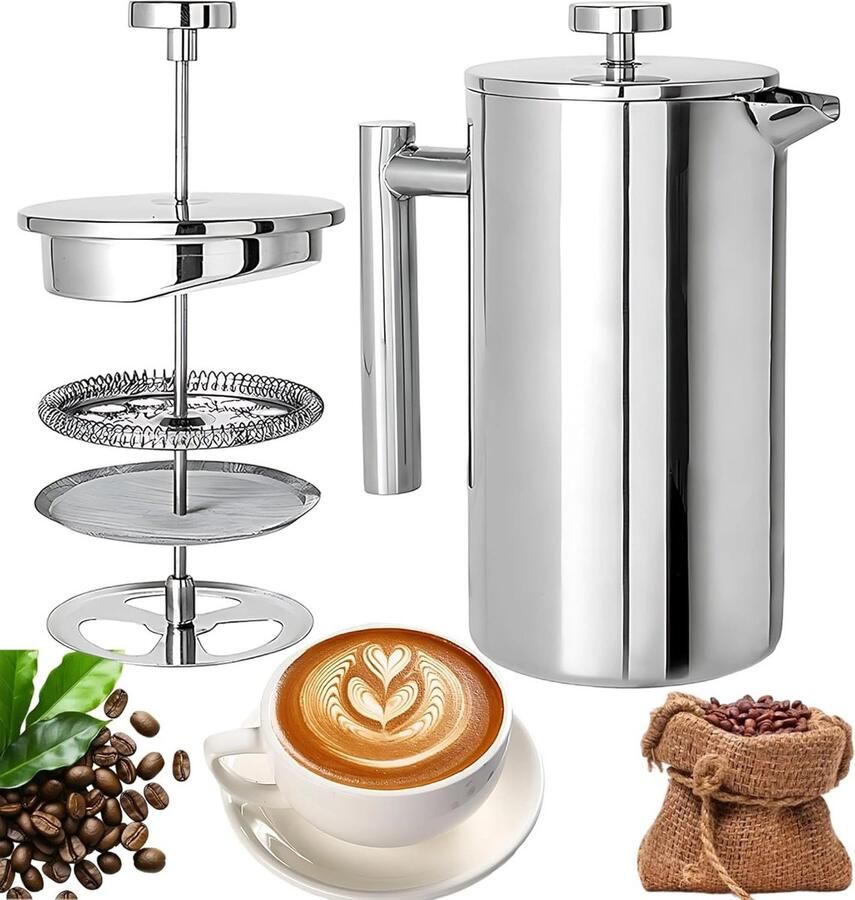 Cafetiere van RVS Franse Pers Koffiezetter Dubbelwandige Isolerende Theepot met Filter 350 ml Perfect voor Koffie en Thee Duurzaam en Stijlvol