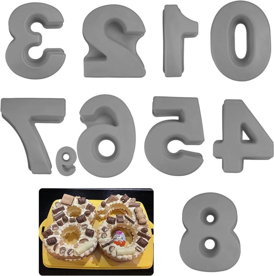 3D Cake Molds Set voor Feestdagen 10 Grijze Cakevormen met Cijfers voor Verjaardagen en Bruiloften