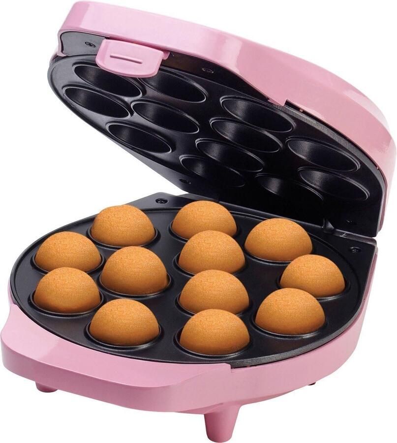 Cake Pop Maker Wafelijzer voor 12 Cake Pops inclusief Cake Pop Butler 12 Stokjes & Vork met antiaanbaklaag & indicatielampje 700W roze
