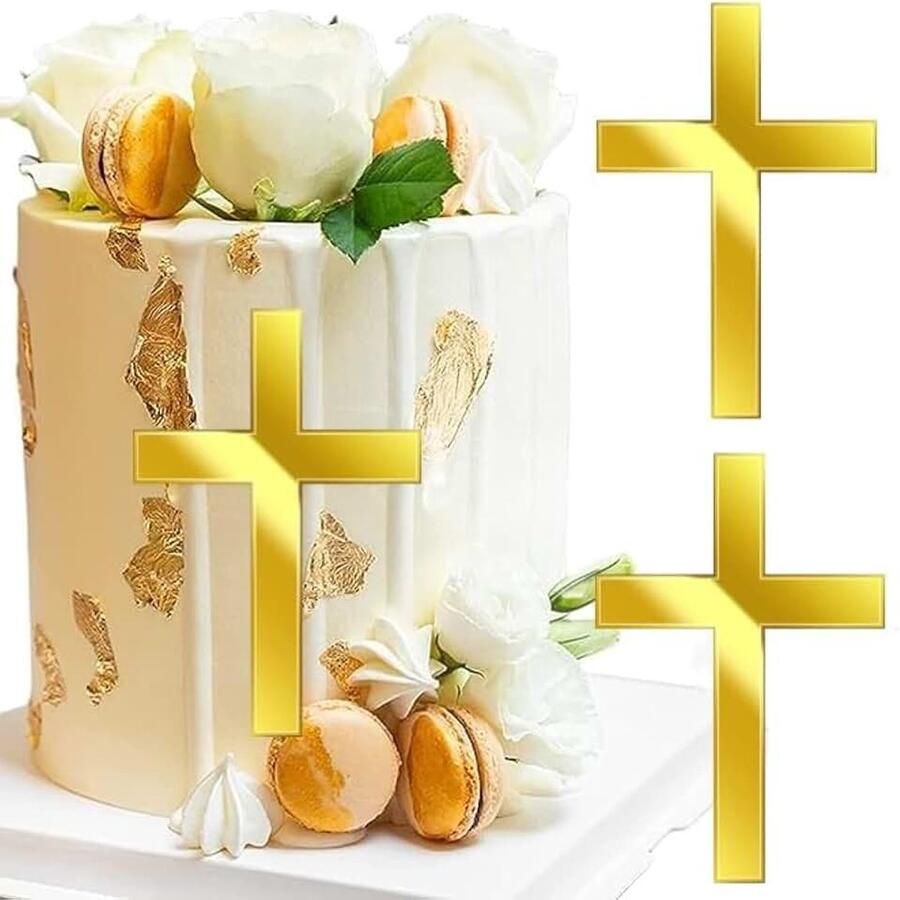 Cake Topper 6 stuks gouden spiegel kruis doop taarttoppers doop taart decoratie voor baby shower verjaardagsfeestje bruiloft christelijke decoraties