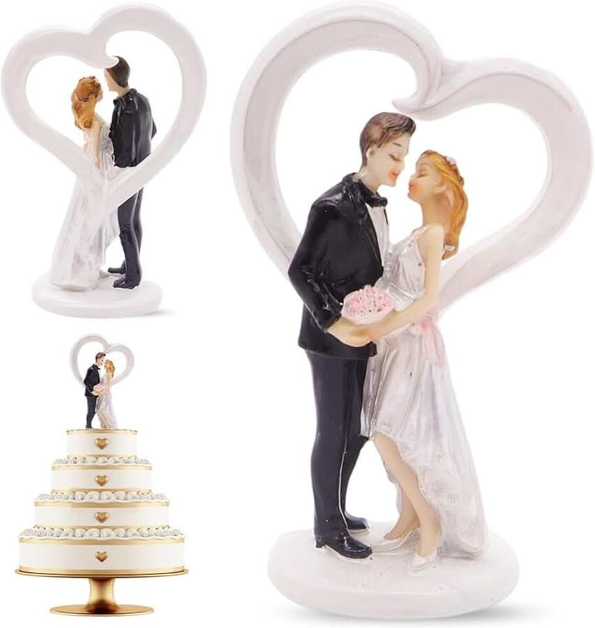 Cake Topper Figuur SYTTNUM Bruiloft Paar Decoratie Figuur Wedding Taart Topper Bruidspaar Figuren Bruiloftspaar Valentijnsdag Decoratie Kussend Paar Figuur