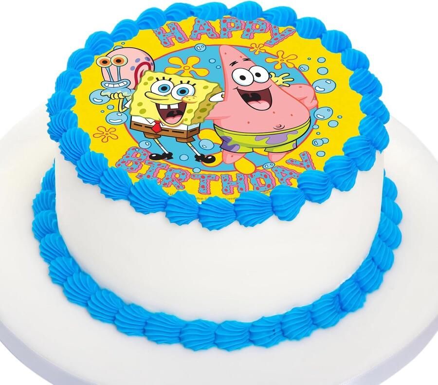 Cake Topper met suikerpapier Eetbare taarttopper Azyme schijf taartdecoratie voor verjaardag thema Sponge Bob 20 cm