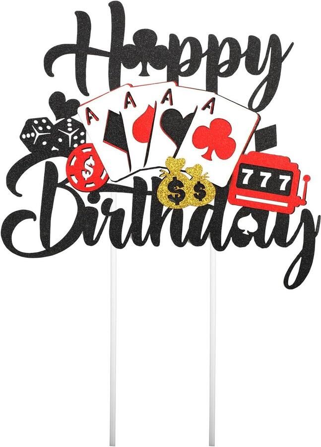Cake Toppers Decoraties Poker Cake Topper Las Vegas Cake Topper Casino Thema Cake Decoraties Poker Game Cake Decoraties voor Verjaardagsfeest Benodigdheden Gokfeest