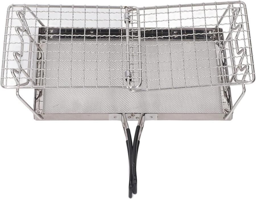 Camping Broodrooster Outdoor Toastrek Kamperen Ontbijten Roestvrijstalen Constructie 25.5 x 15 cm Zilver